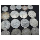 16 silver Canadian quarters and 5 silver Canadian dimes