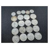16 silver Canadian quarters and 5 silver Canadian dimes