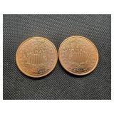 Two 2011 One Ounce Copper Rounds Buffalo Design