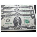 Eight Sequential Two Dollar Bills