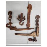 Antique Rusty Iron Hardware Lot - Hooks, Latches, Brackets & Straps (6 Pieces)