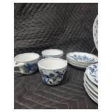 Blue & White Floral Porcelain Dinnerware Set - Plates, Bowls & Teacup