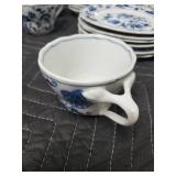 Blue & White Floral Porcelain Dinnerware Set - Plates, Bowls & Teacup