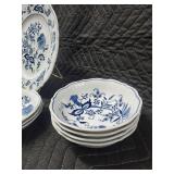 Blue & White Floral Porcelain Dinnerware Set - Plates, Bowls & Teacup