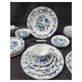 Blue & White Floral Porcelain Dinnerware Set - Plates, Bowls & Teacup