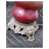 Vintage Painted Glass Rose Table Lamp with Milk-Glass Shade & Ornate Base