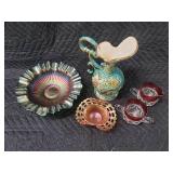 H. Bequet Quaregnon Belgium Majolica Pitcher Vase #265 Turquoise Floral