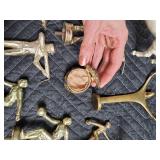 Brass Miniature Figurine Lot - Pharaoh Bust, Golfers, Dancers & Ceramic Horse