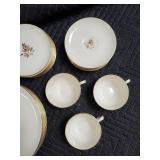 Floral Rose Porcelain Dinnerware Set with Gold Rim - Plates, Cups & Bowls