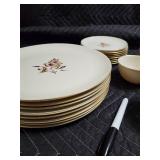 Floral Rose Porcelain Dinnerware Set with Gold Rim - Plates, Cups & Bowls