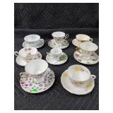 Assorted Floral Teacups & Saucers - Porcelain Tea Set with Gold Trim