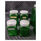 Green Glass Canister Jars with Lids - Coconut, Nuts, and Brown Sugar Labels