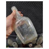 Antique Glass Bottle Lot - Cobalt Blue Embossed Medicine Bottle with Assorted Clear & Amber Bottles