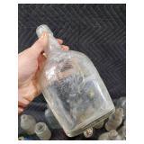 Antique Glass Bottle Lot - Cobalt Blue Embossed Medicine Bottle with Assorted Clear & Amber Bottles