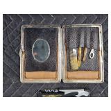 Vintage Tools & Collectibles Lot - Calipers, Pocket Knife, Razor Blades, Metal Mugs & Duck Figurine