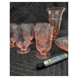 Pink Glassware Set - 6 Small Goblets, 1 Tall Goblet & Cake Stand with Lid