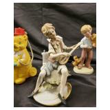 Vintage Ceramic Figurines Lot - 14 Pieces (Pooh Bear, Wedding Couple, Stagecoach)