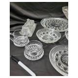 Crystal Pressed Glassware Set - Round Plates, Bowls, Tumblers & Butter Dish