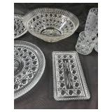 Crystal Pressed Glassware Set - Round Plates, Bowls, Tumblers & Butter Dish