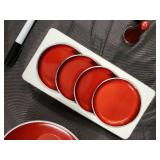 Red Coasters Set of 4 with Salt & Pepper Shaker Pair and Red Bowl on White Tray