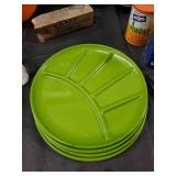 Vintage Kitchenware Lot: 5 Lime-Green Plates, Green Goblet, Muffin Pan, Kraft Decorator Box