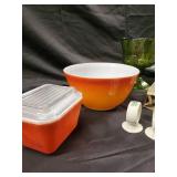 Vintage Kitchenware Lot: 5 Lime-Green Plates, Green Goblet, Muffin Pan, Kraft Decorator Box