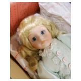 Royal Doulton Porcelain Dolls - Red Dress Boxed Doll & Mint Green Dress Boxed Doll