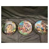 Decorative Round Plates - Hand-Painted Rural Kids & Animals