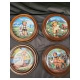 Decorative Round Plates - Hand-Painted Rural Kids & Animals