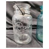 Ball & Atlas Mason Jars with Bail Lids - 6 Vintage Glass Jars, Clear/Blue