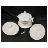 White Hobnail Porcelain Covered Tureen with Plates - 3-Piece Serving Set