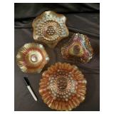 4-Piece Carnival Glass Bowl Set - Iridescent Ruffled Edges & Dot Pattern