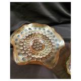 4-Piece Carnival Glass Bowl Set - Iridescent Ruffled Edges & Dot Pattern