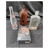 Pepsi-Cola Bottle, Amber Embossed, Clear Grid Bottle, Vintage Lighting Lamp Adapter (Lot of 4)
