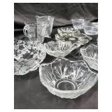Crystal Glassware Set - Etched Floral Pattern, Assorted Bowls & Mugs