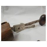 Vintage Wooden Hand Plane on Base Board & 2 Decorated Garden Trowels