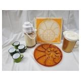 Spirit Demi Pot Unbreakable - 7-Piece Kitchen Set with 4 Green Mugs, Amber Plate, Pitcher