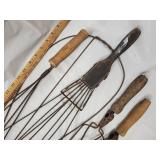 Vintage Fireplace Tools Lot - Sledgehammer & Iron Hearth Tools with Wooden Handles