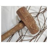 Vintage Fireplace Tools Lot - Sledgehammer & Iron Hearth Tools with Wooden Handles