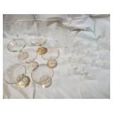 Crystal Glassware Lot - Champagne Coupes With Gold Rims, Clear Tumblers, Cut-Crystal Decanter