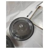 Assorted Bakeware Lot - Sheet Pans, Roaster Pan, Glass Lid & Strainer