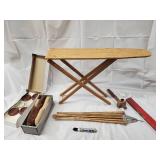 Vintage Wooden Ironing Board - X-Frame with Tools & Accessories Lot