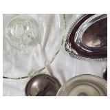 Silver Plate Serving Set - 6-Piece: Oval Beaded Edge Tray, Pedestal Bowls, Glass Cake Stand, Glass Compote