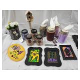 Crafts & Decor Lot: 7 Self-Sealing Mason Jars with Tissue, Quilling Tray & Framed Art