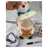 Vintage Ceramic Clown Cookie Jar, Fruit Bottle Decanters, Cat Figurines & Heart Dish - 6-Piece Lot