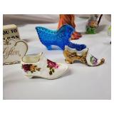 Lefton Heart Sign - Floral Porcelain Slipper Figurines - Brass Elephant & Vintage Decor Lot