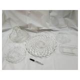 Crystal Cut Glassware Set: Pitcher, Large Serving Bowl, 2 Small Bowls, Rectangular Dish