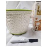 Ceramic Planter Lot - 4 Decorative Pots & Lidded Canister Jar