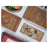 Vintage Wall Decor Lot - Framed Dog Portrait, Quilt Block & Rustic Wood Panels