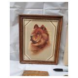 Vintage Wall Decor Lot - Framed Dog Portrait, Quilt Block & Rustic Wood Panels